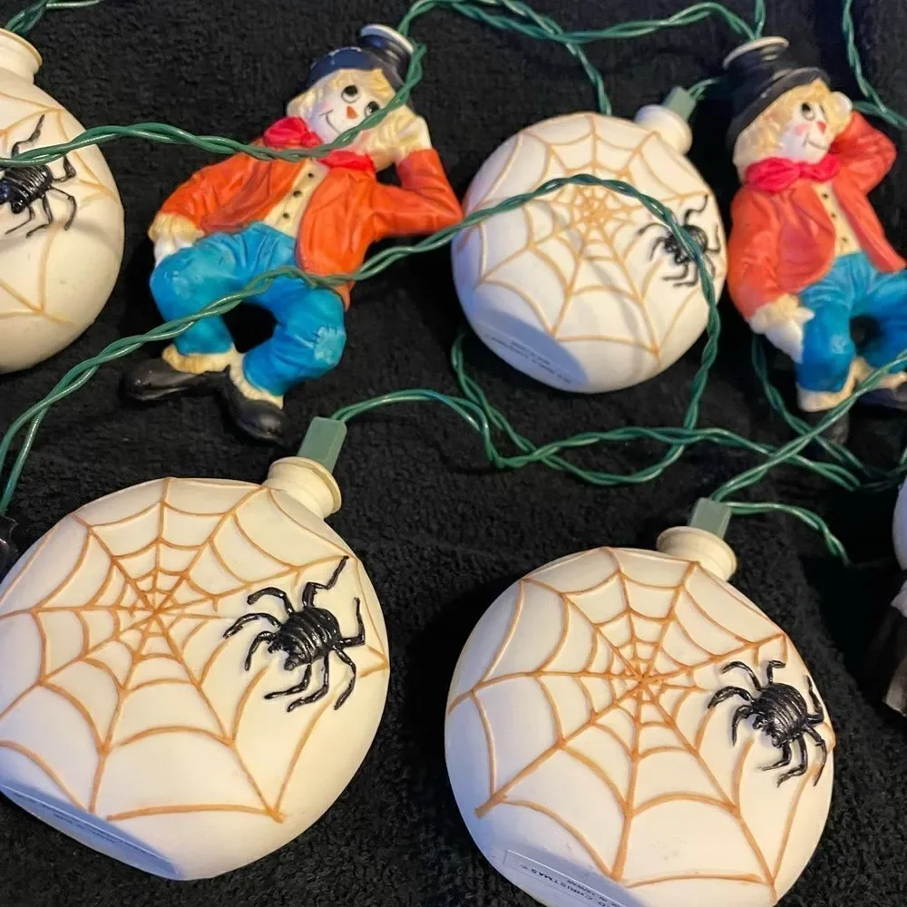 RARE Old World Christmas 1983 Halloween Witch Spider Scarecrow String Lights